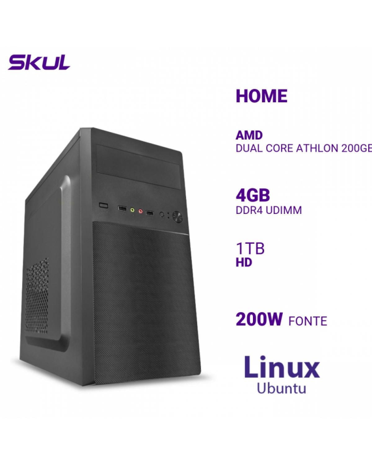 COMPUTADOR HOME H200 DUAL CORE ATHLON 200GE HD 1TB MEMÓRIA 4GB DDR4 FONTE 200W FONTE 200W LINUX