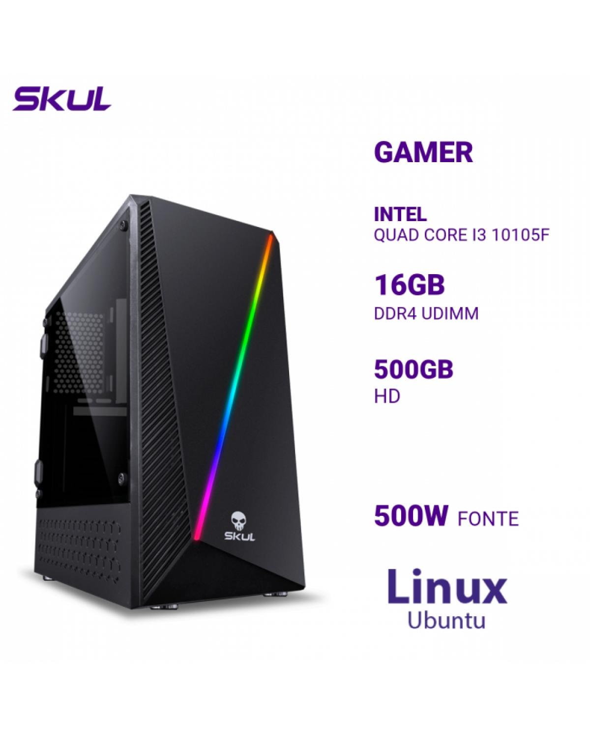 COMPUTADOR GAMER 3000 - QUAD CORE I3 10105F MEMÓRIA 16GB DDR4 HD 500GB RX 550 4GB FONTE 500W PFC ATIVO LINUX UBUNTU