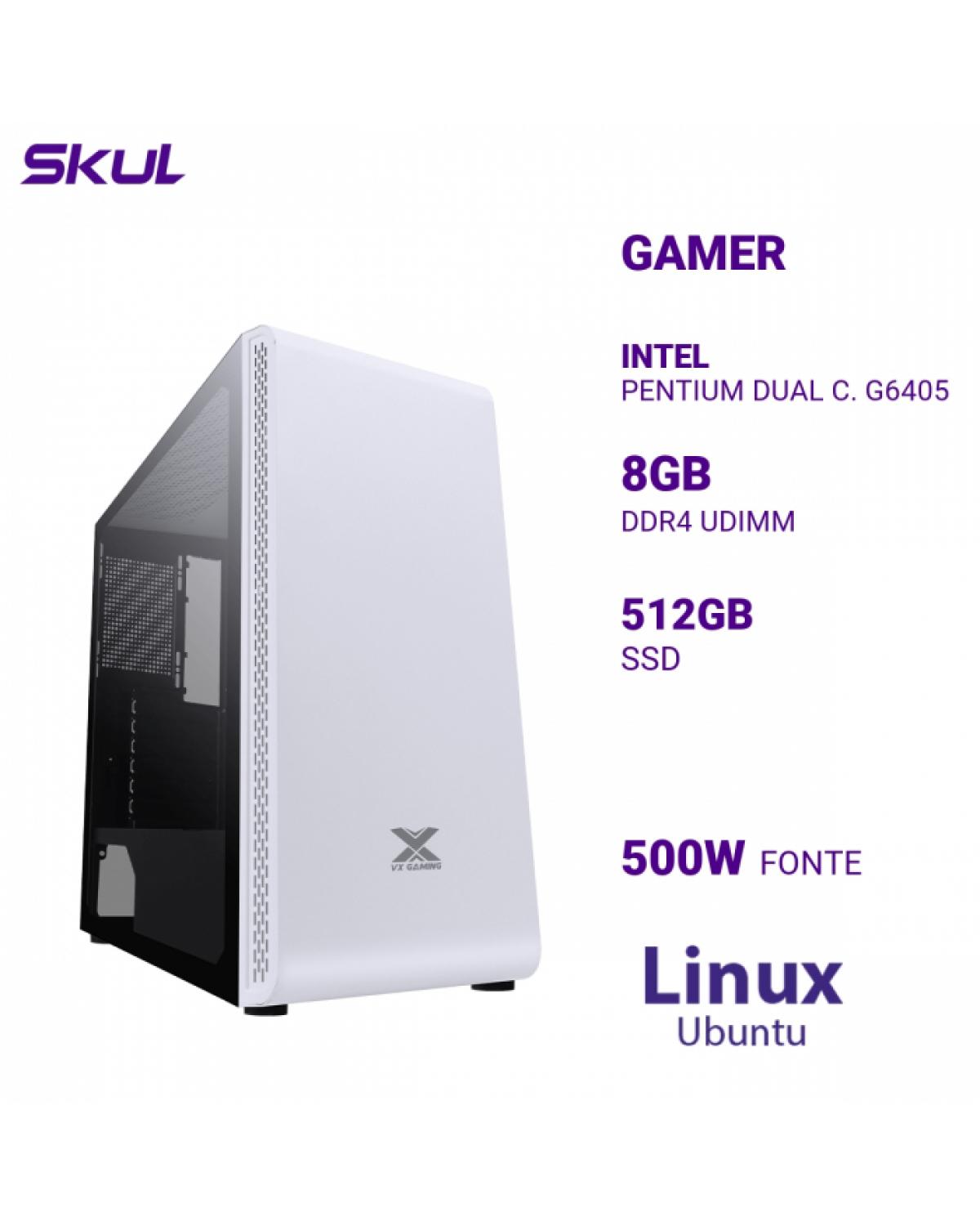 COMPUTADOR GAMER 1000 PENTIUM DUAL C. G6405 MEM 8GB DDR4 SSD 512GB FONTE 500W LINUX