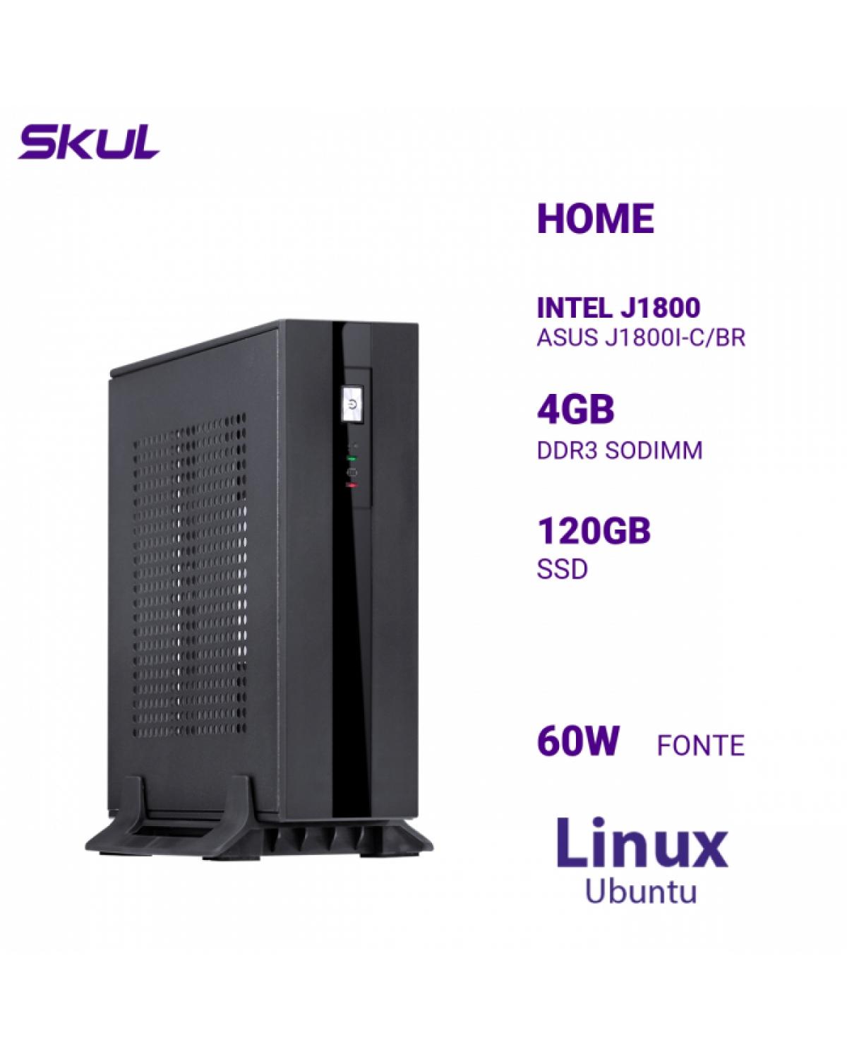MINI COMPUTADOR HOME H100 INTEL J1800 ASUS J1800I-C/BR MEM 4GB DDR3 SSD 120GB FONTE 60W LINUX