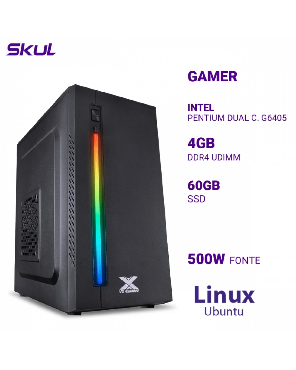 COMPUTADOR GAMER 1000 PENTIUM DUAL C. G6405 MEM 4GB DDR4 SSD 60GB FONTE 500W LINUX