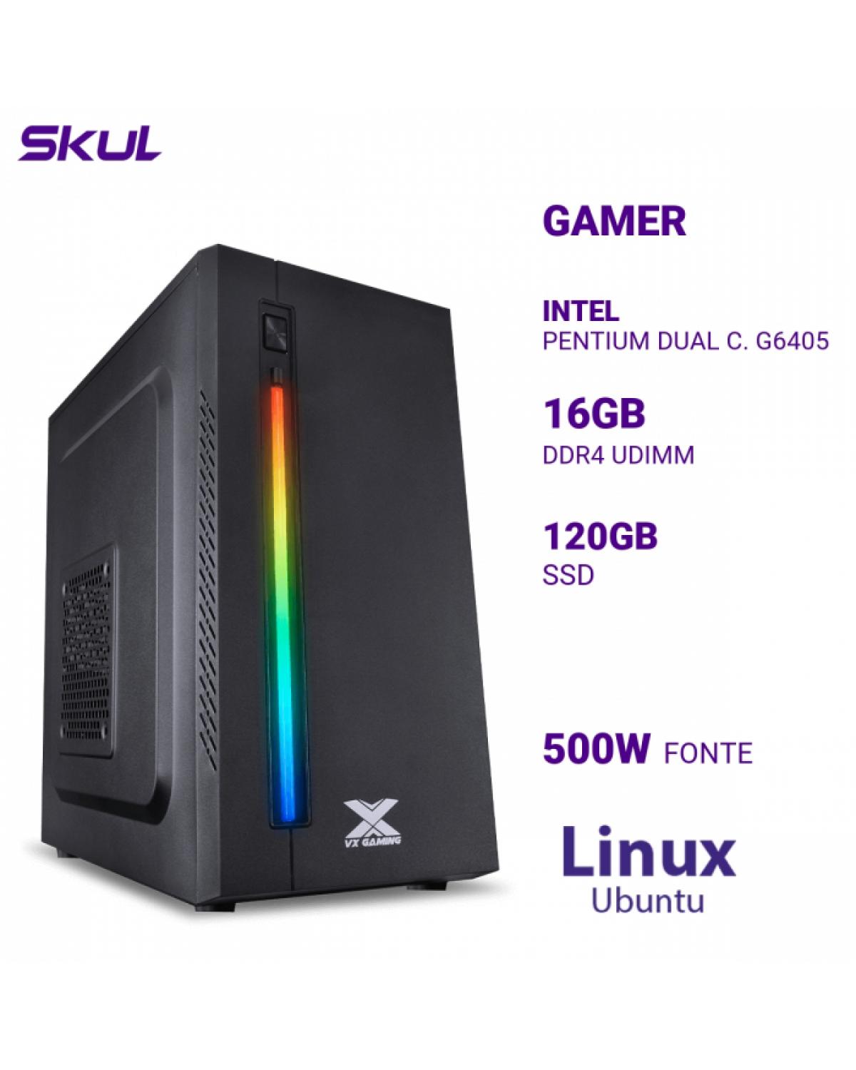 COMPUTADOR GAMER 1000 PENTIUM DUAL C. G6405 MEM 16GB DDR4 SSD 120GB FONTE 500W LINUX