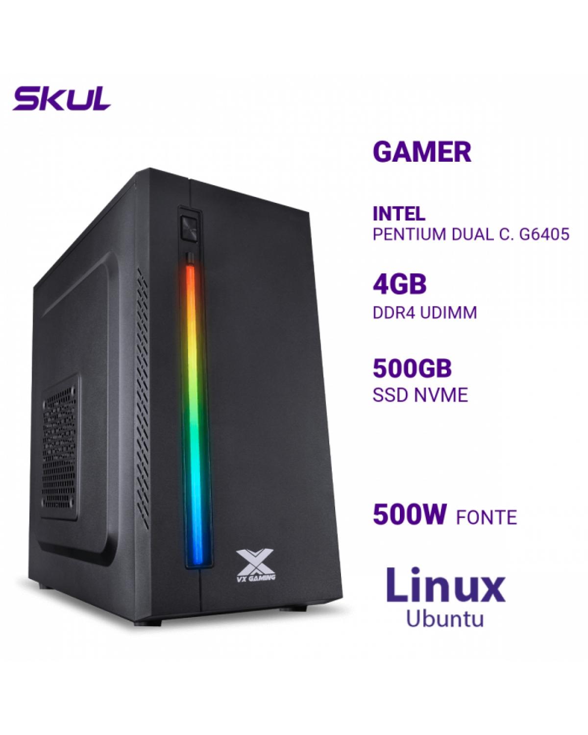 COMPUTADOR GAMER 1000 PENTIUM DUAL C. G6405 MEM 4GB DDR4 SSD 500GB NVME FONTE 500W LINUX