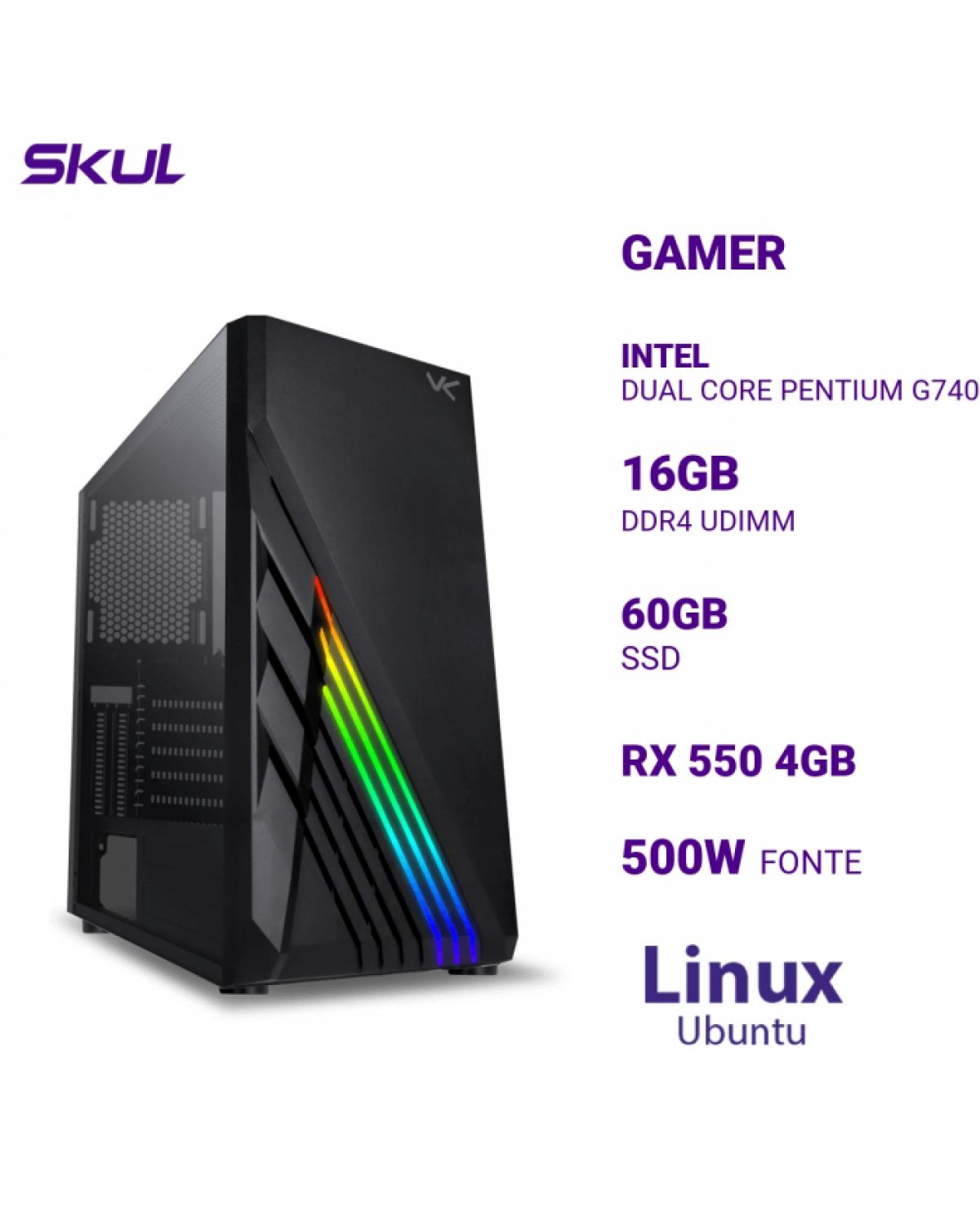 COMPUTADOR GAMER 1000 DUAL CORE PENTIUM G7400 3.70 GHZ MEM 16GB DDR4 SSD 60GB RX 550 4GB FONTE 500W LINUX