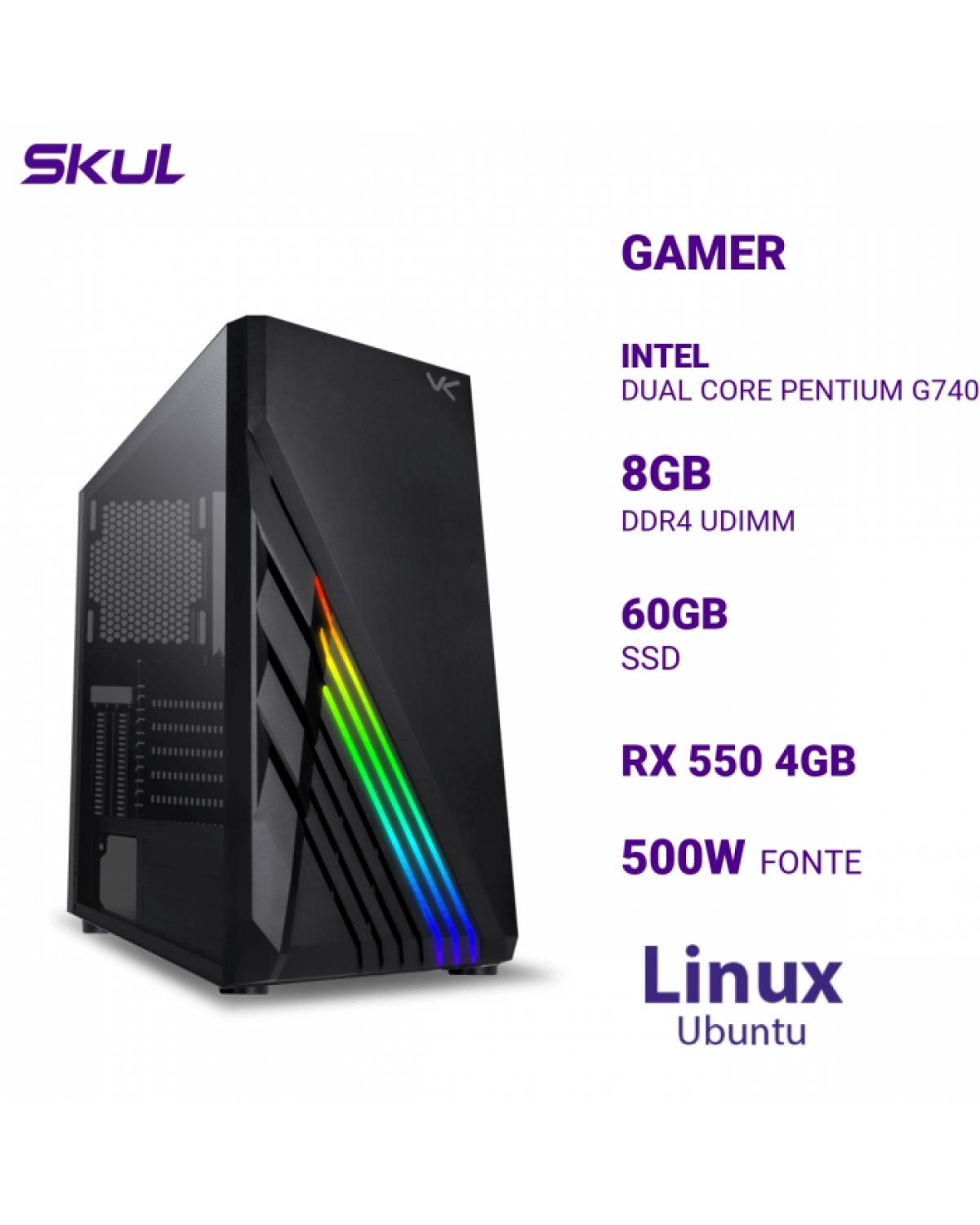 COMPUTADOR GAMER 1000 DUAL CORE PENTIUM G7400 3.70 GHZ MEM 8GB DDR4 SSD 60GB RX 550 4GB FONTE 500W LINUX