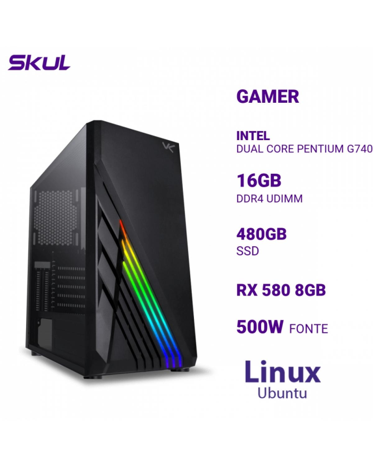 COMPUTADOR GAMER 1000 DUAL CORE PENTIUM G7400 3.70 GHZ MEM 16GB DDR4 SSD 480GB RX 580 8GB FONTE 500W LINUX