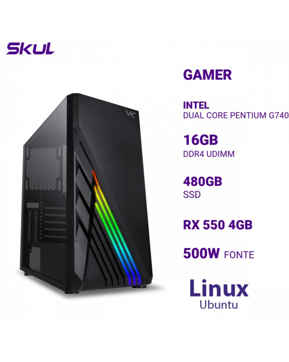 COMPUTADOR GAMER 1000 DUAL CORE PENTIUM G7400 3.70 GHZ MEM 16GB DDR4 SSD 480GB RX 550 4GB FONTE 500W LINUX