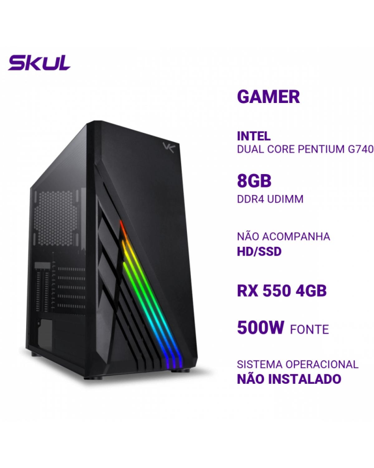 COMPUTADOR GAMER 1000 DUAL CORE PENTIUM G7400 3.70 GHZ MEM 8GB DDR4 SEM HD/SSD RX 550 4GB FONTE 500W