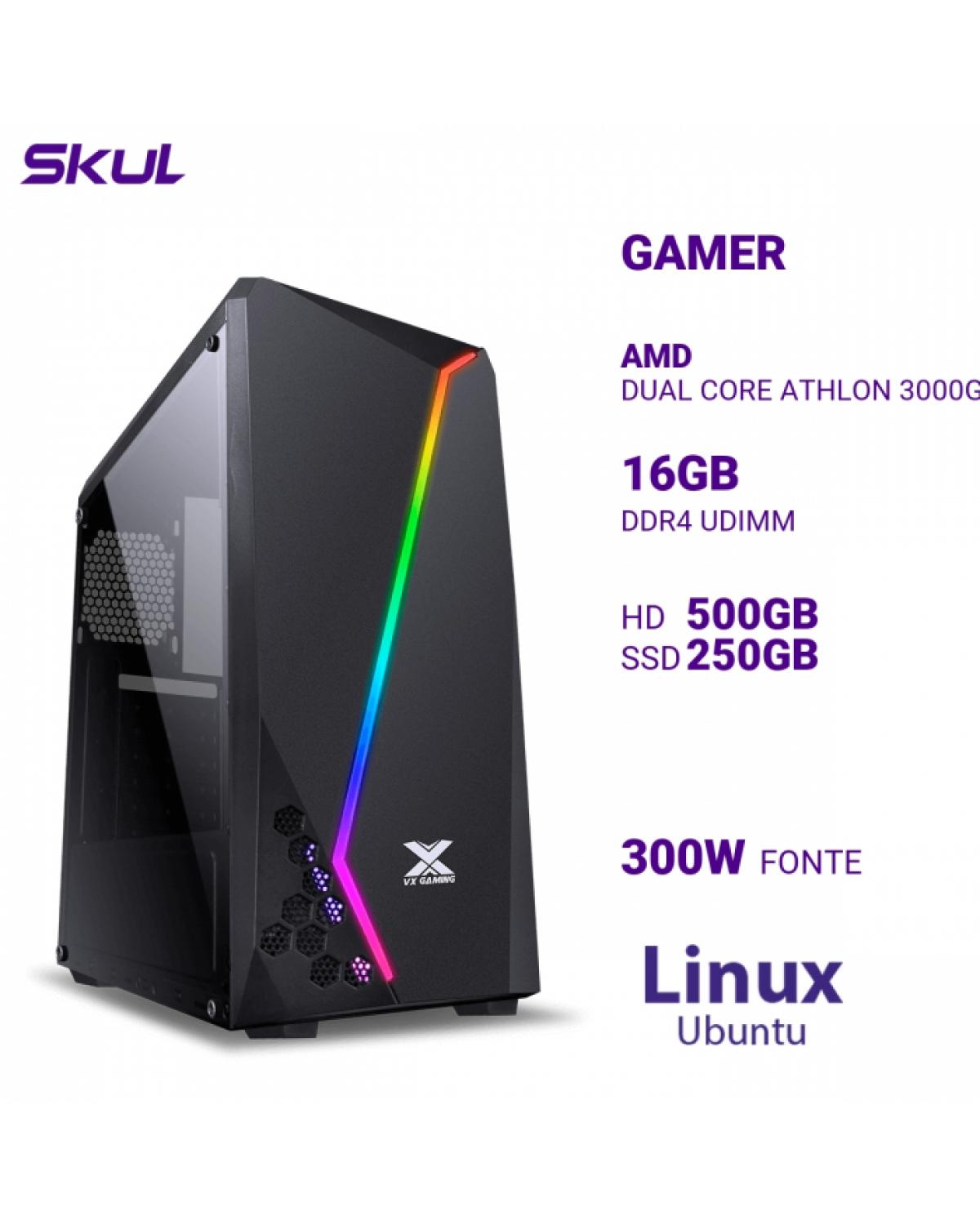 COMPUTADOR GAMER 1000 DUAL CORE ATHLON 3000G 3.50GHZ MEM 16GB DDR4 HD 500GB SSD 250GB NVME FONTE 300W LINUX