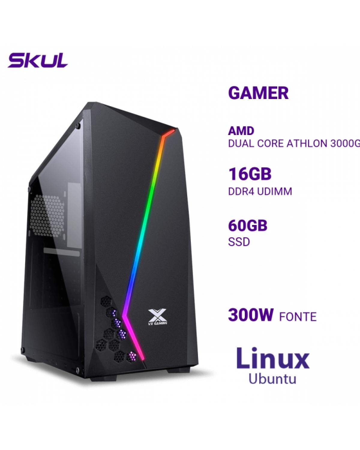 COMPUTADOR GAMER 1000 DUAL CORE ATHLON 3000G 3.50GHZ MEM 16GB DDR4 SSD 60GB FONTE 300W LINUX