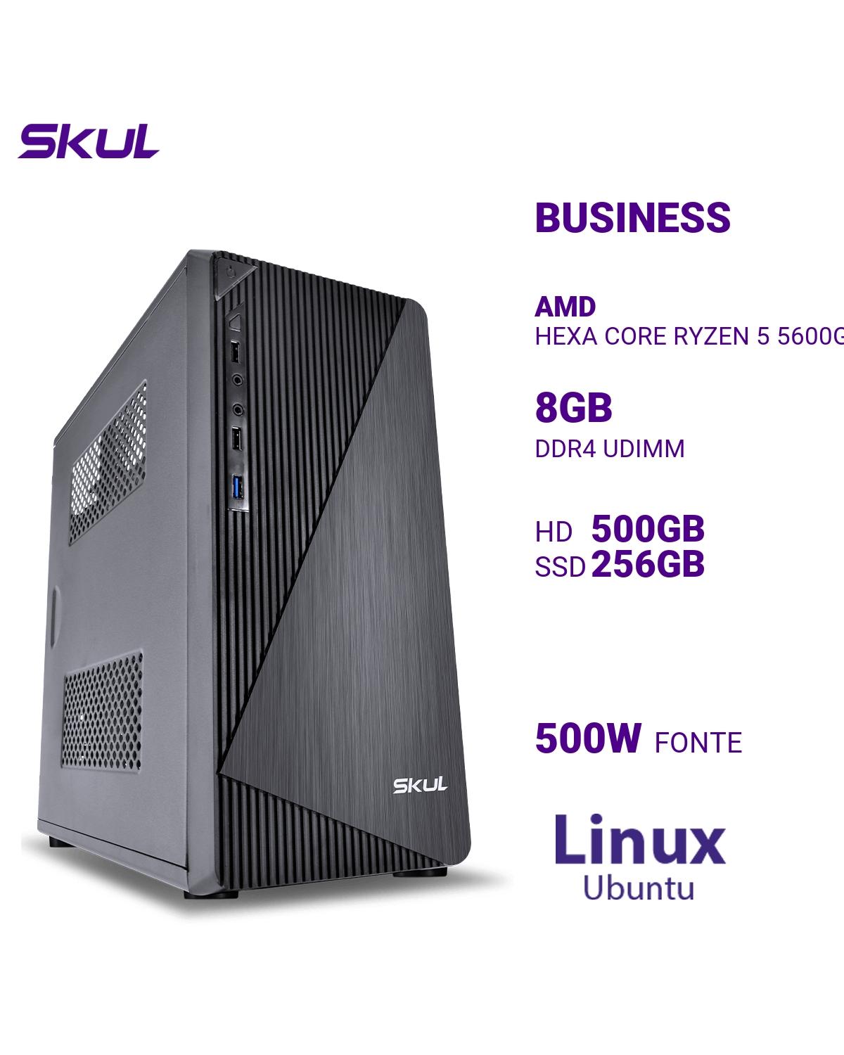 COMPUTADOR BUSINESS B500 HEXA CORE RYZEN 5 5600G 3.90GHZ MEM 8GB DDR4 HD 500GB SSD 256GB FONTE 500W LINUX