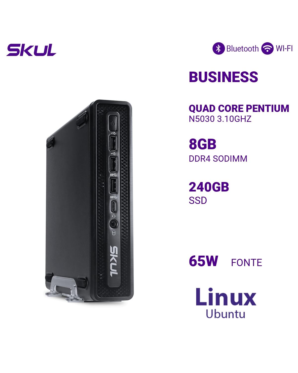 MINI COMPUTADOR BUSINESS B200 QUAD CORE PENTIUM  N5030 3.10GHZ MEM 8GB DDR4 SSD 240GB FONTE 60W EXTERNA LINUX UBUNTU