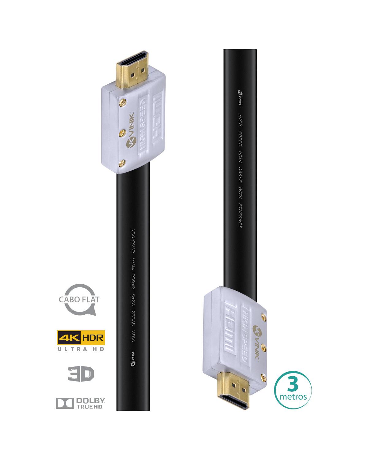 CABO HDMI 2.0 4K ULTRA HD 3D CONEXÃO ETHERNET FLAT COM CONECTOR DESMONTÁVEL 3 METROS - H20FL-3