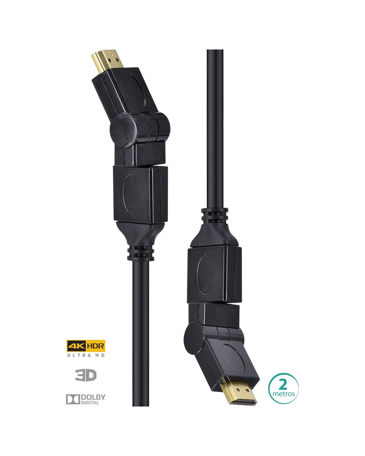 CABO HDMI 2.0 4K ULTRA HD 3D CONEXÃO ETHERNET CONECTORES 360° 2 METROS - H20B360-2