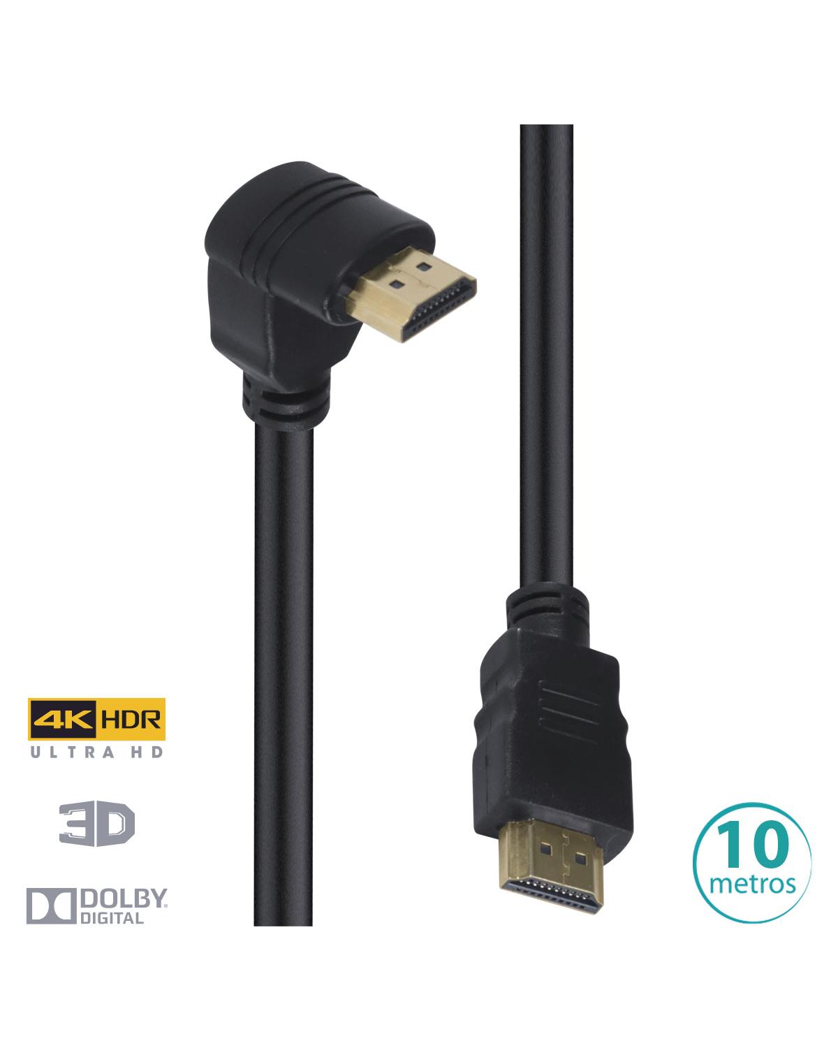 CABO HDMI 2.0 4K ULTRA HD 3D CONEXÃO ETHERNET COM 01 CONECTOR 90º 10 METROS - H2090-10