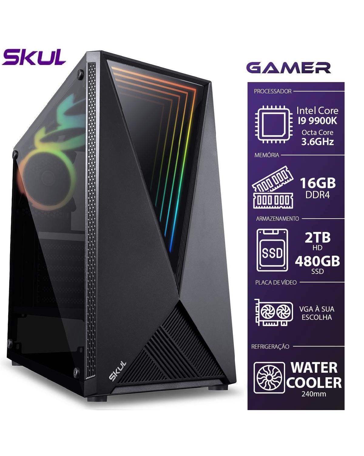 COMPUTADOR GAMER 9000 - I9 9900K 3.6GHZ 9ª GER. 16GB DDR4 SSD 480GB HD 2TB WATER COOLER 240MM FONTE 750W BRONZE