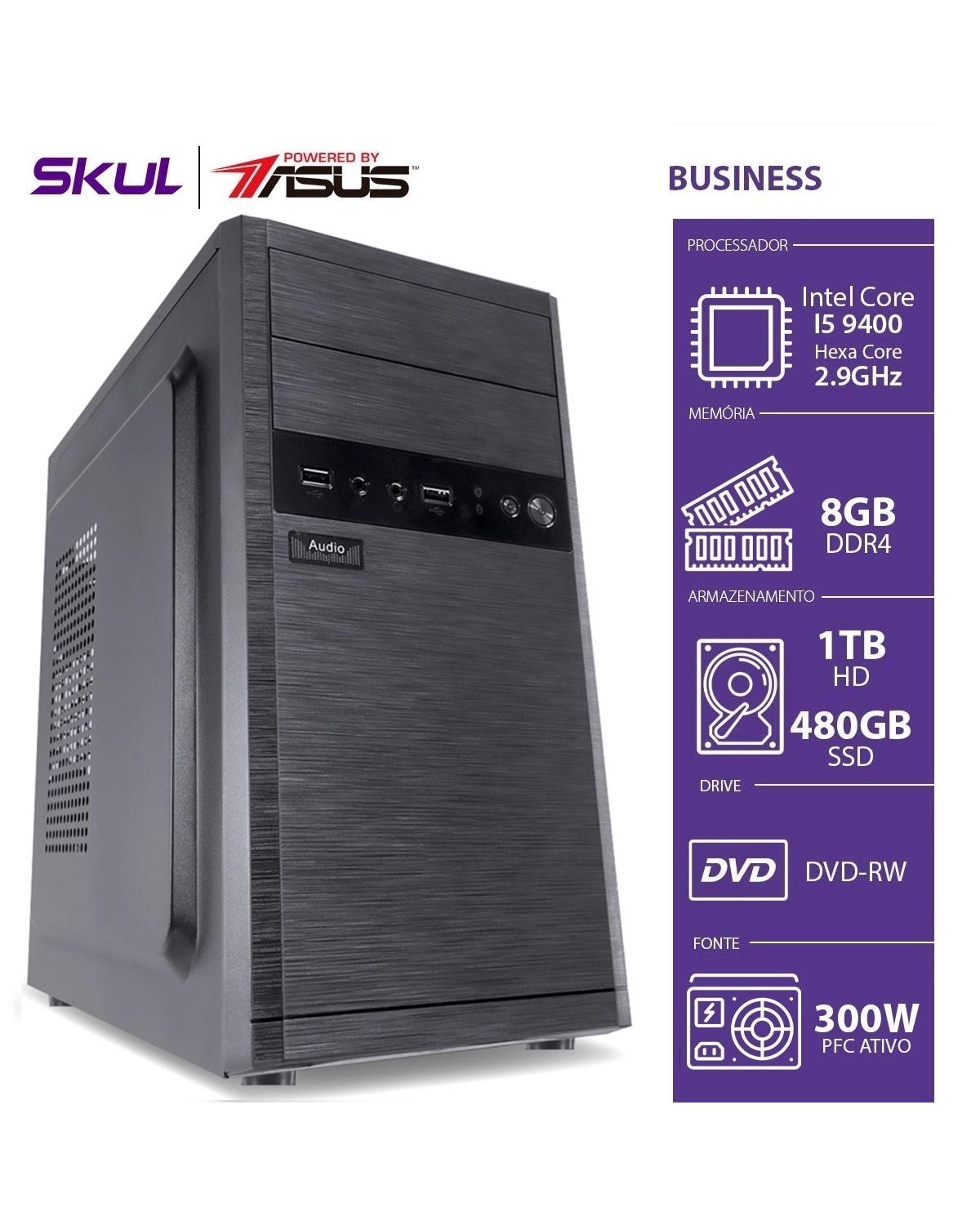 COMPUTADOR BUSINESS B500 POWERED BY ASUS - I5 9400 2.9GHZ MEM 8GB DDR4 SSD 480GB HD 1TB DVD-RW FONTE 250W