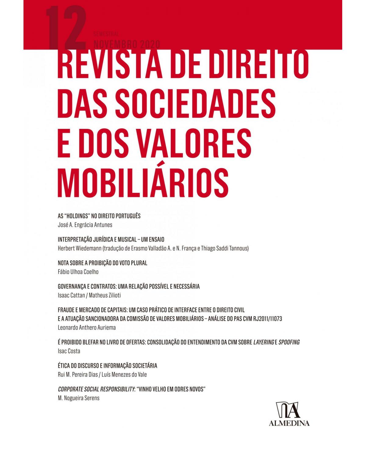 Revista de direito das sociedades e dos valores mobiliários - 12ª Edição | 2020