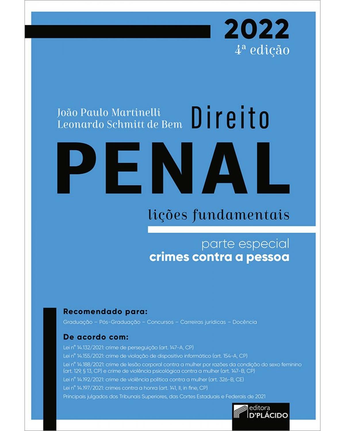 Direito penal - Lições fundamentais - parte especial: crimes contra a pessoa - 4ª Edição | 2022