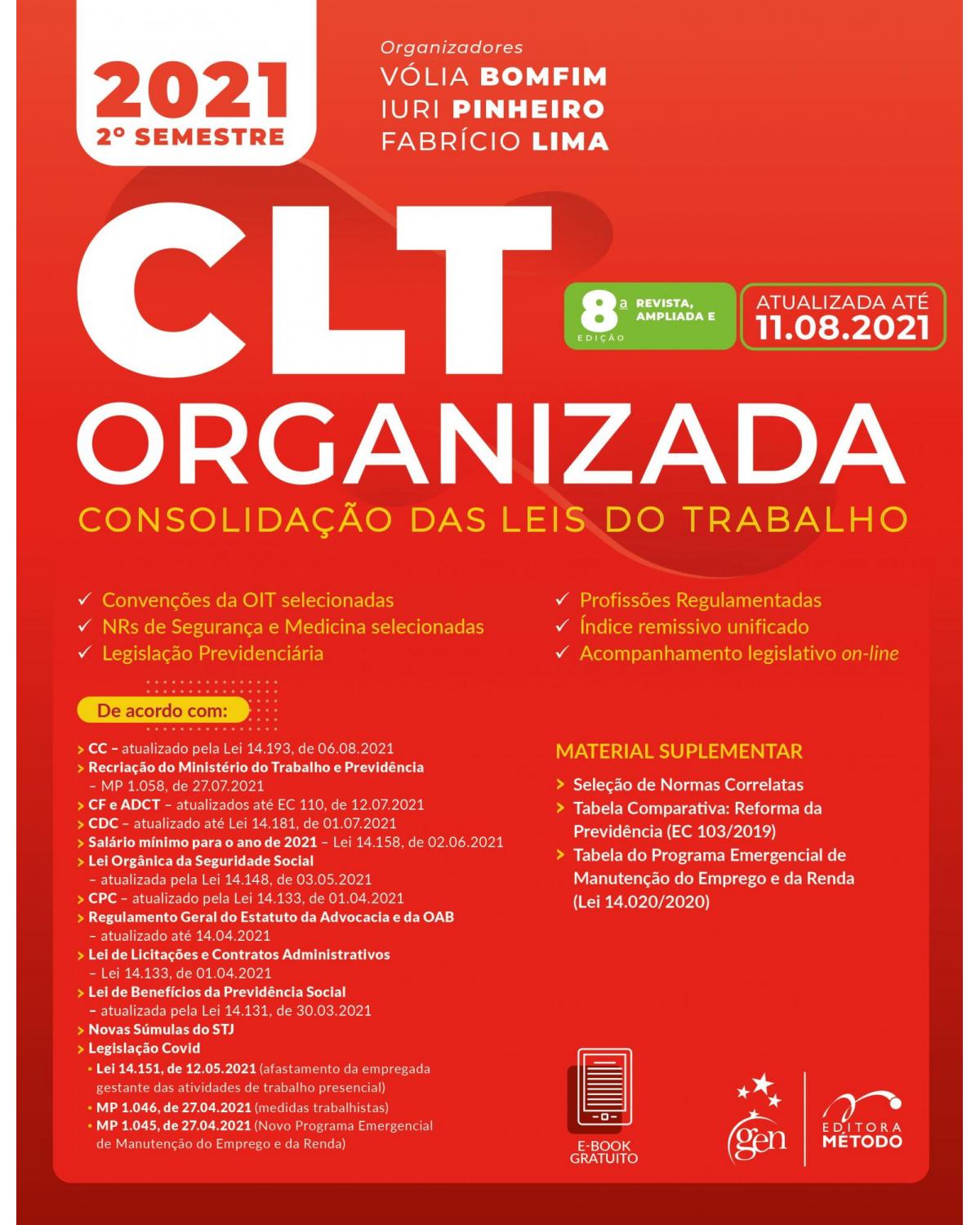 CLT Organizada - Consolidação das Leis do Trabalho - 8ª Edição | 2021