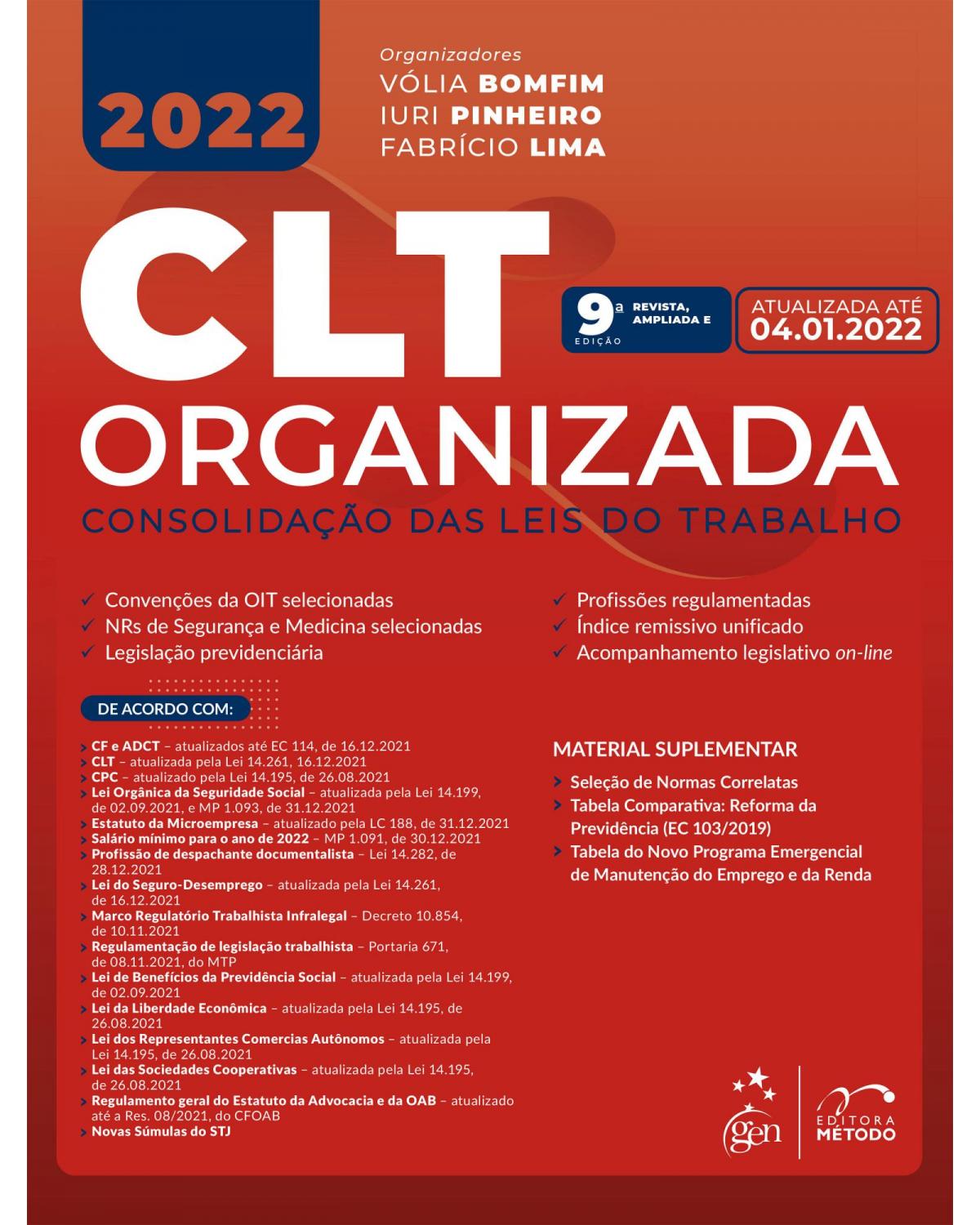 CLT Organizada - Consolidação das Leis do Trabalho - 9ª Edição | 2022