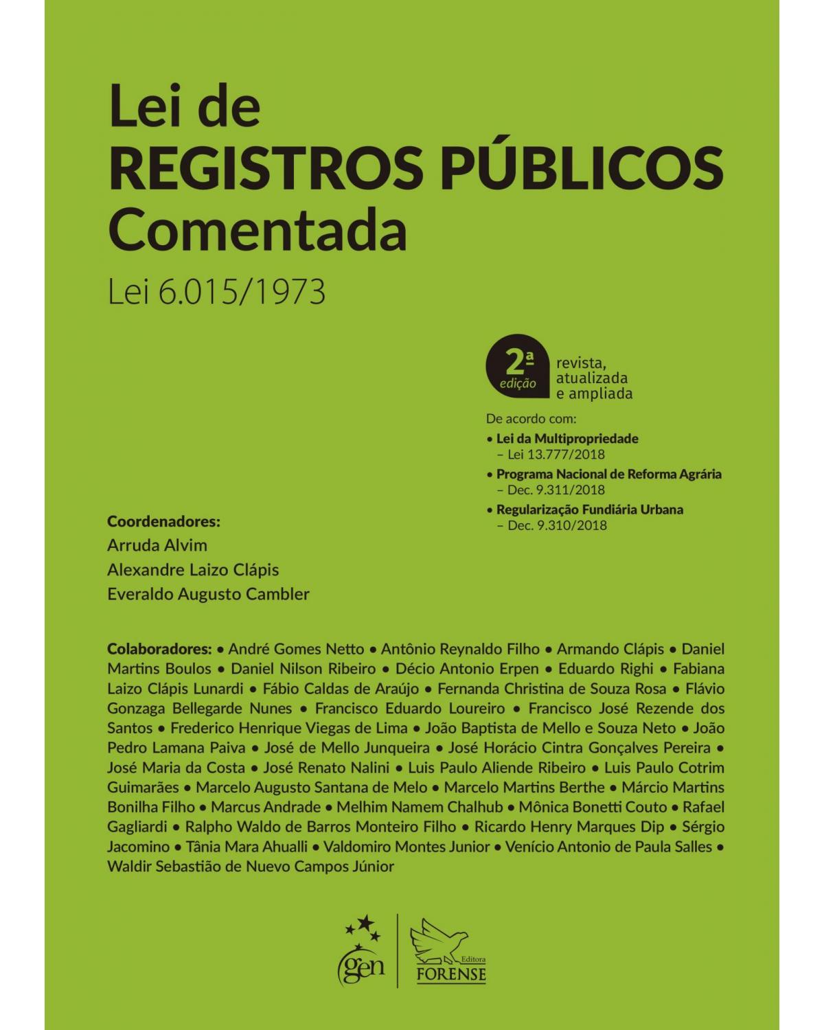 Lei de Registros Públicos Comentada - 2ª Edição 2019 - lei 6.015/1973 - 2ª Edição | 2019