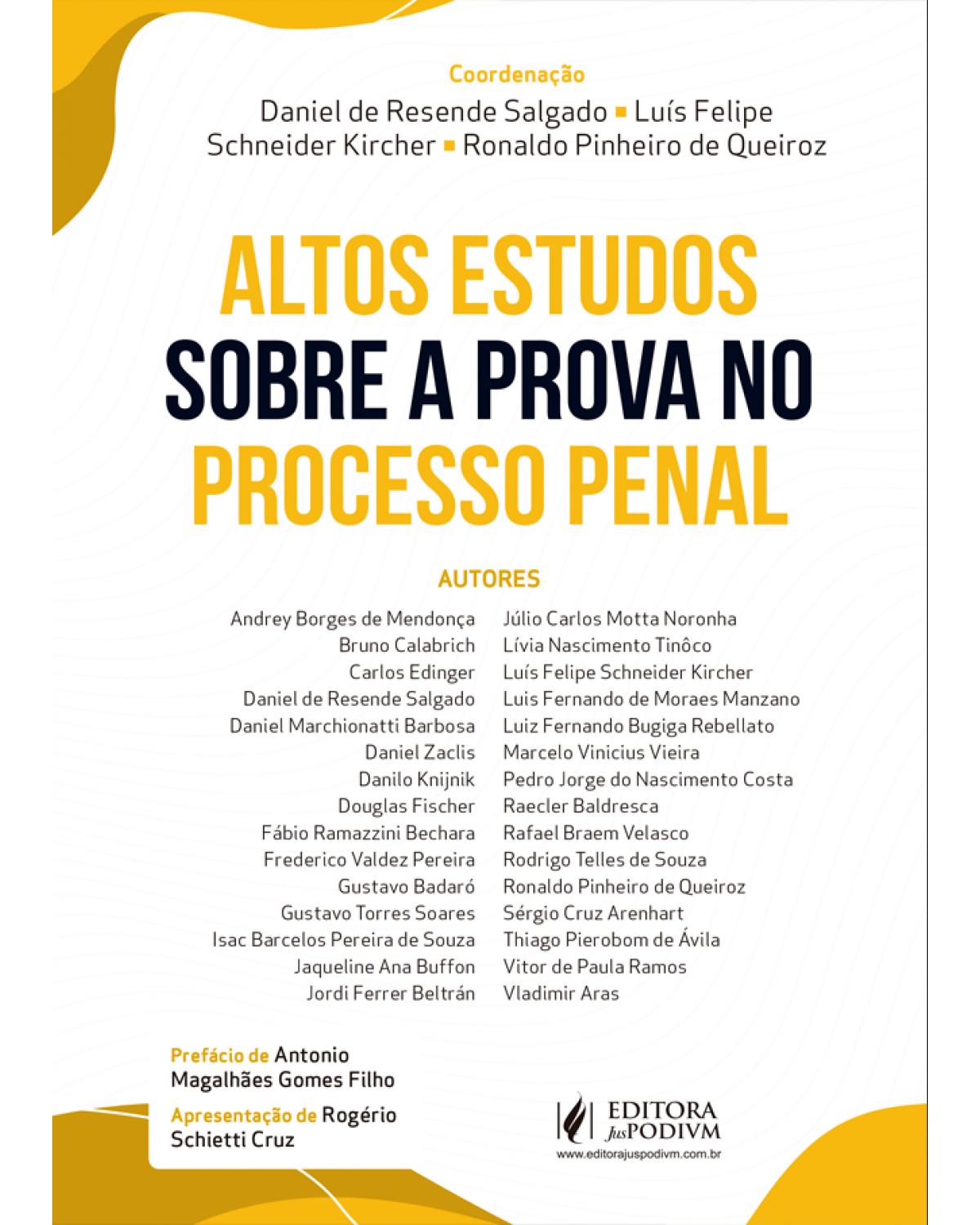 Altos estudos sobre a prova no processo penal - 1ª Edição | 2019