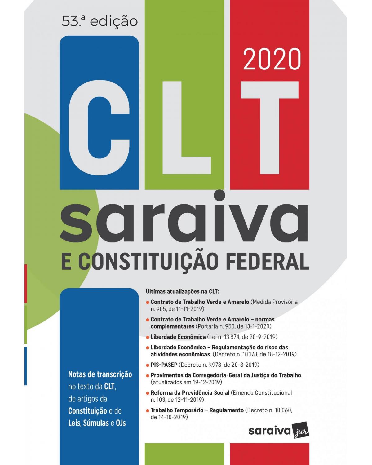 CLT Saraiva e Constituição Federal - 53ª Edição | 2020