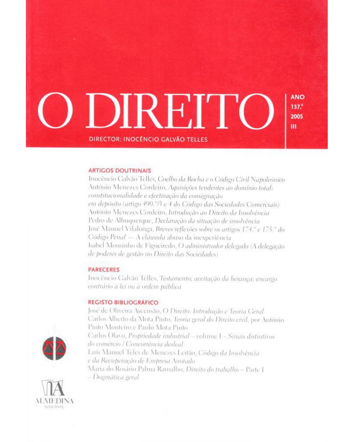 O direito - ano 137º - III - 1ª Edição | 2005