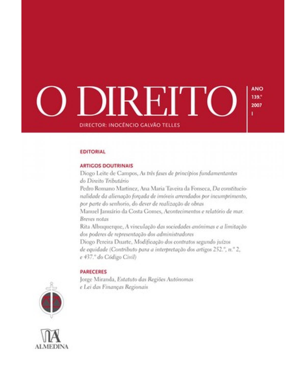 O direito - Volume 1: ano 139.º, 2007 - 1ª Edição | 2007