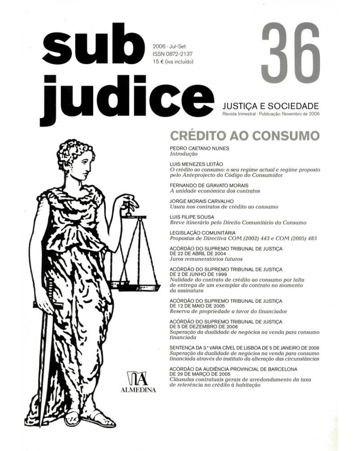 Sub judice - Volume 36: crédito ao consumo - 1ª Edição | 2007