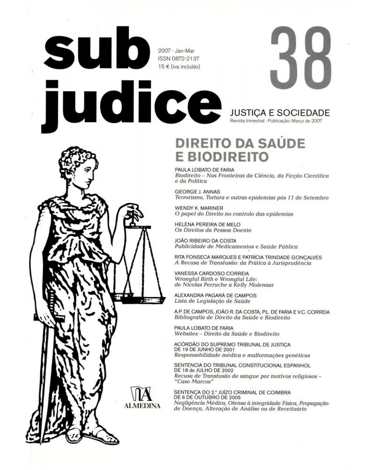 Sub judice - Volume 38: direito da saúde e biodireito - 1ª Edição | 2007