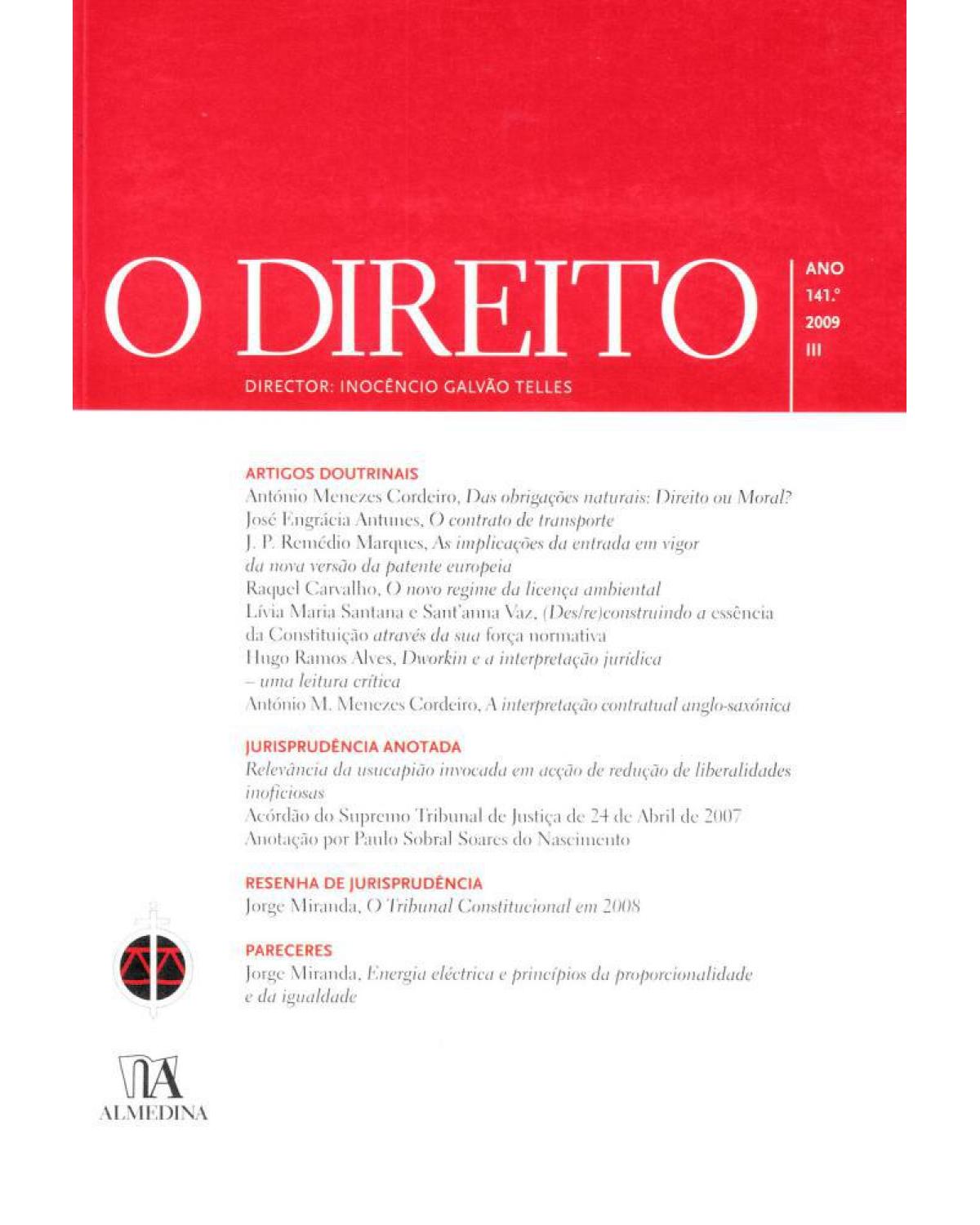 O direito - ano 141º - III - 1ª Edição | 2009