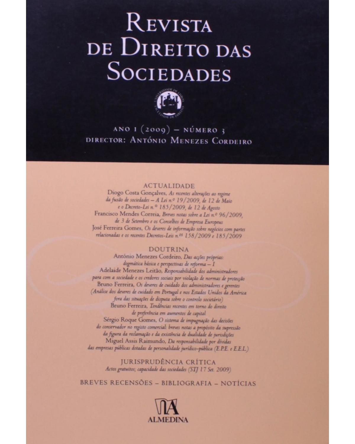Revista de direito das sociedades - Volume 3: ano I (2009) - 1ª Edição | 2009