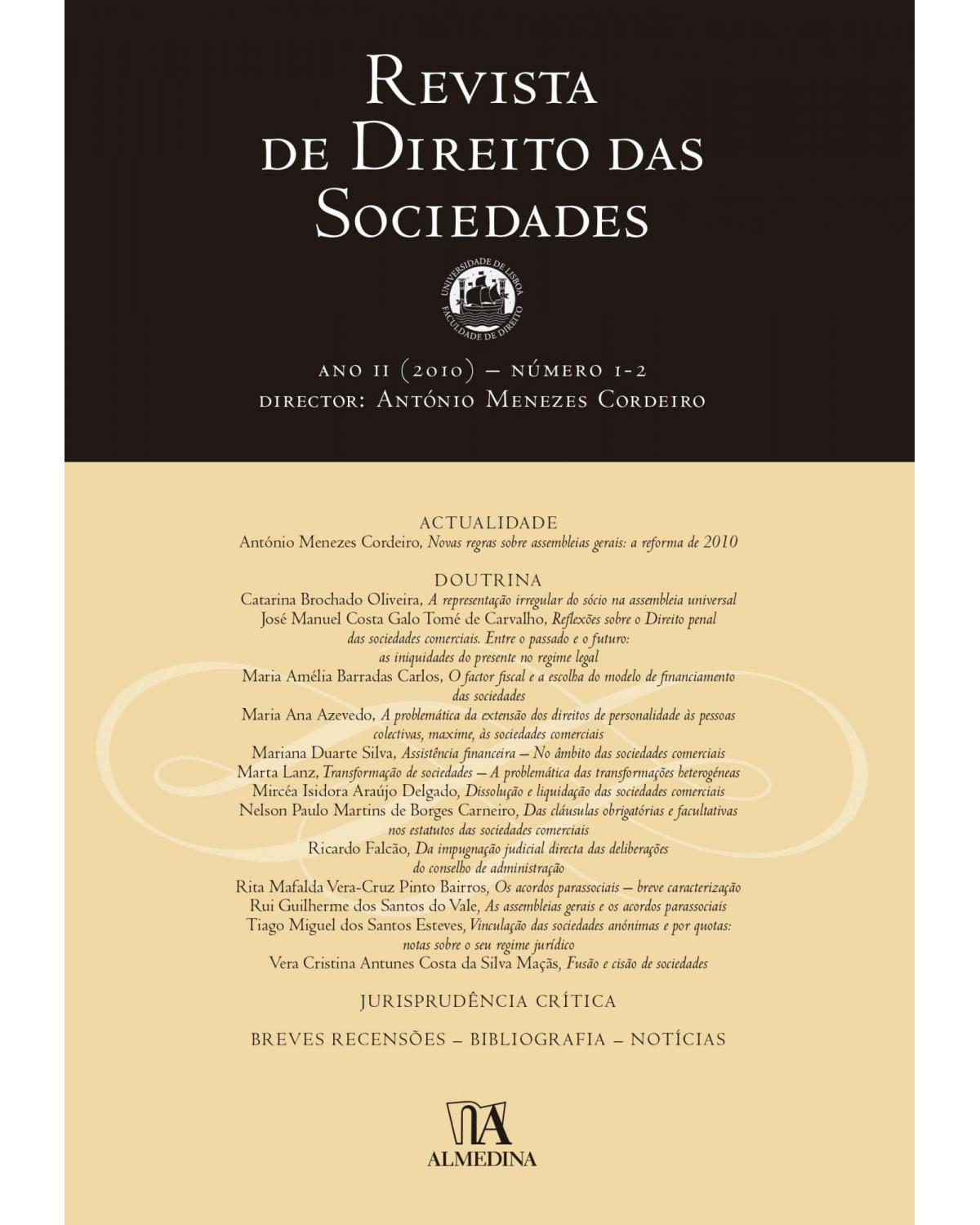 Revista de direito das sociedades - Ano II (2010) - Número 1-2 - 1ª Edição | 2010