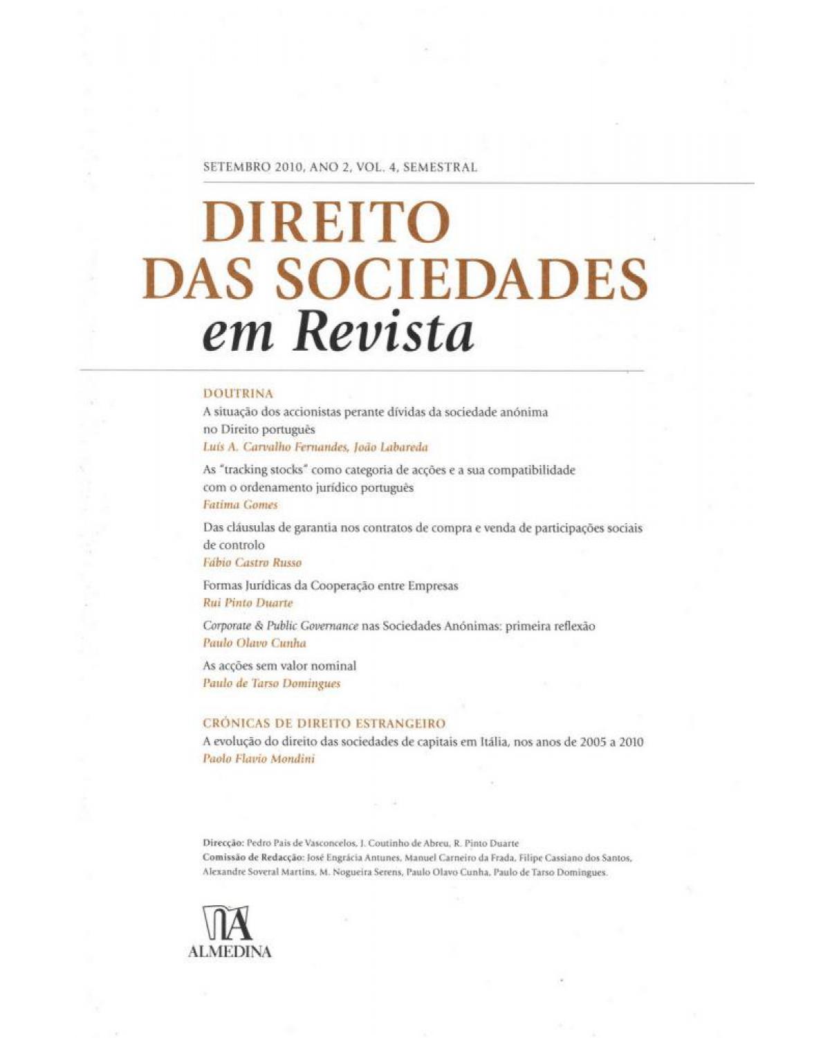 Direito das sociedades em revista - Volume 4: ano 2 (setembro 2010) - 1ª Edição | 2010