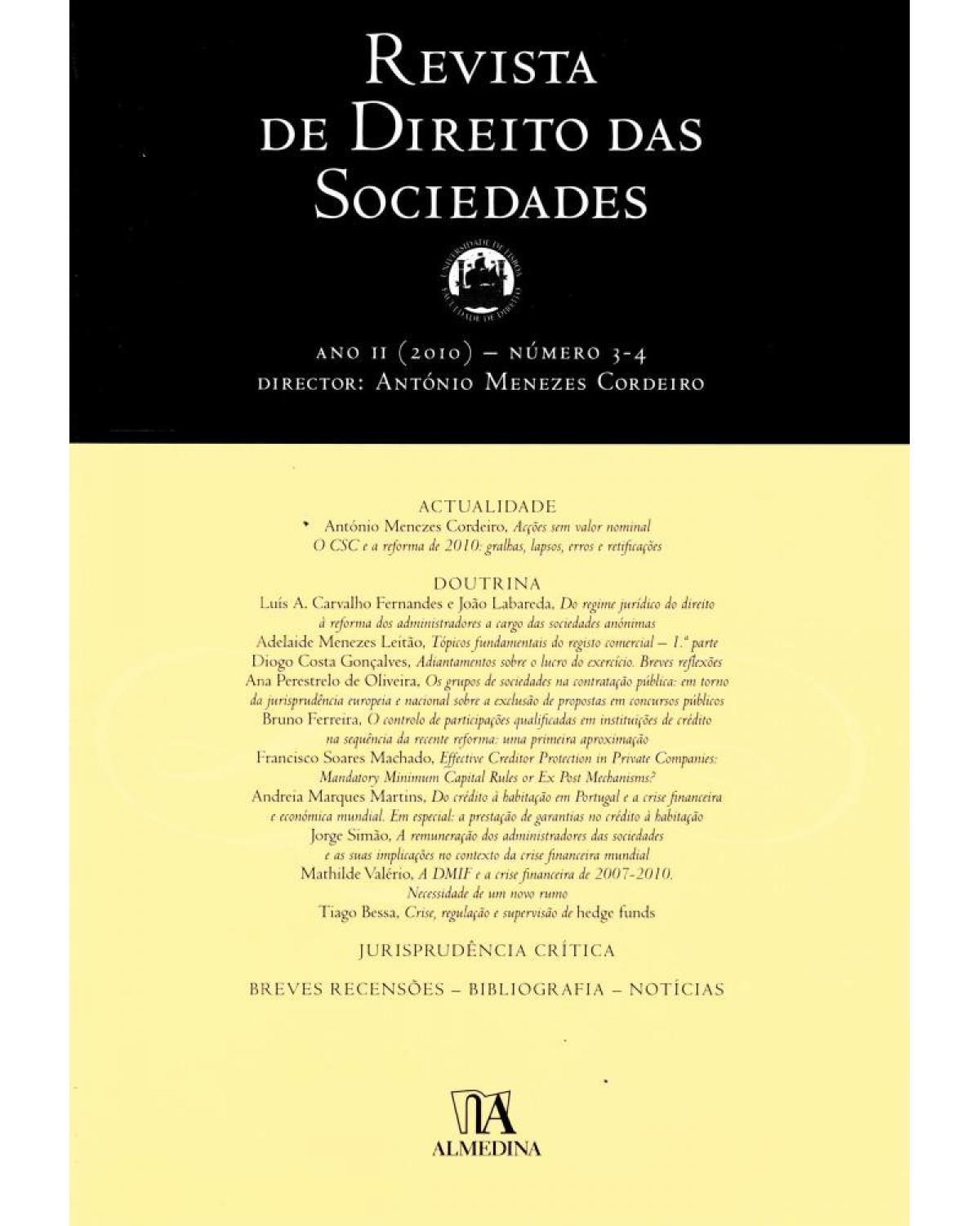 Revista de direito das sociedades - ano II - Nºs 3-4 - 1ª Edição | 2011