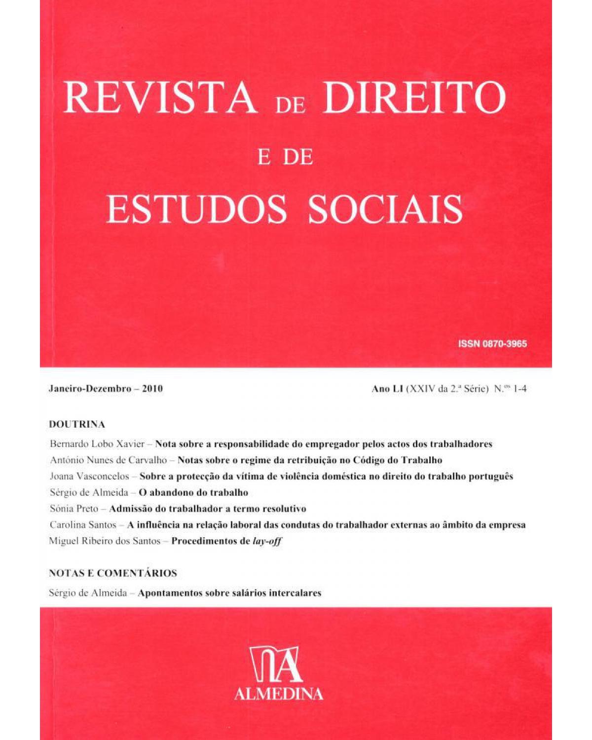 Revista de direito e de estudos sociais - ano LI (XXIX da 2ª série) - N.ºs 1-4 - 1ª Edição | 2011