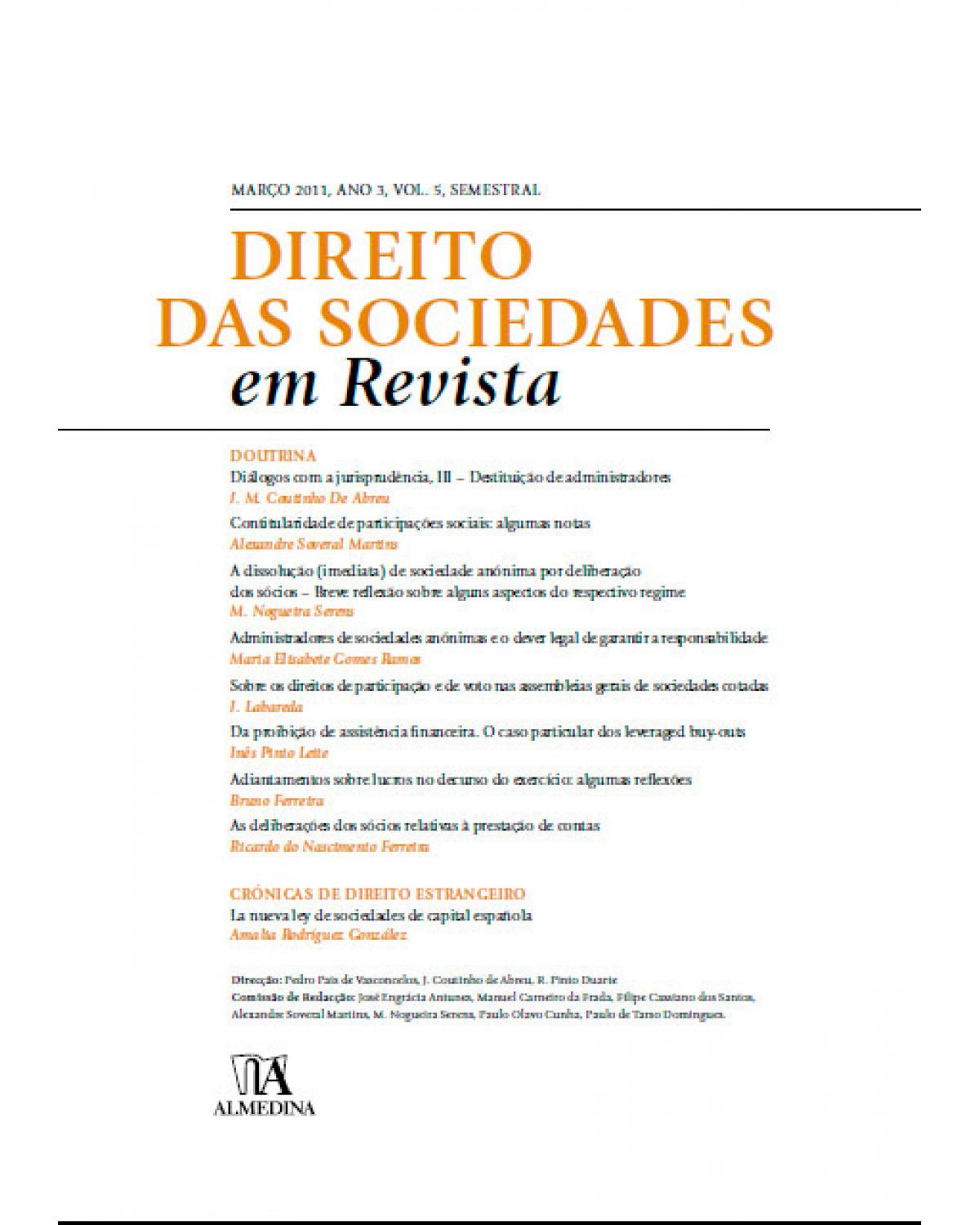 Direito das sociedades em revista - Volume 5: ano 3 (março 2011) - 1ª Edição | 2011