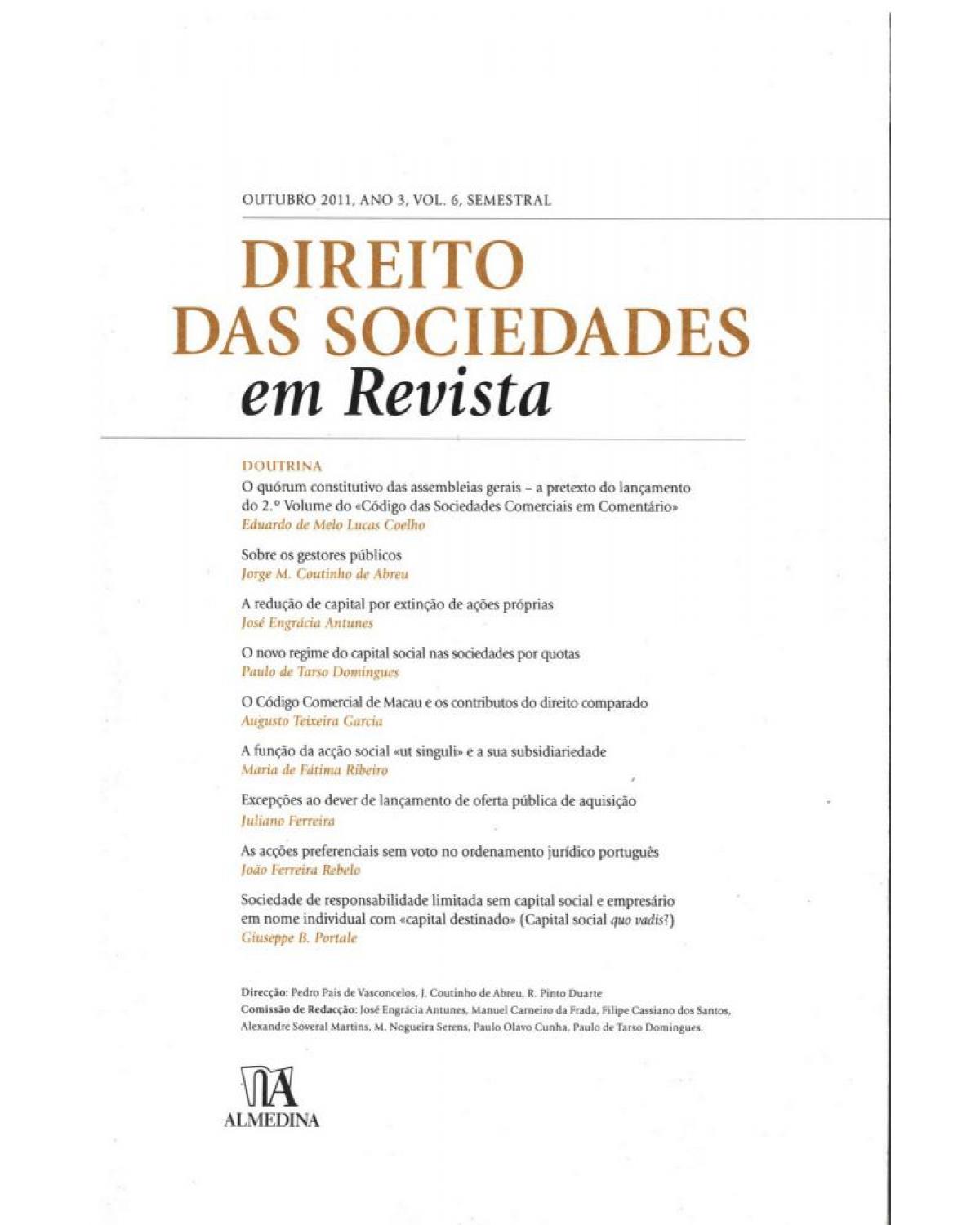 Direito das sociedades em revista - Volume 6: ano 3 (outubro 2011) - 1ª Edição | 2011