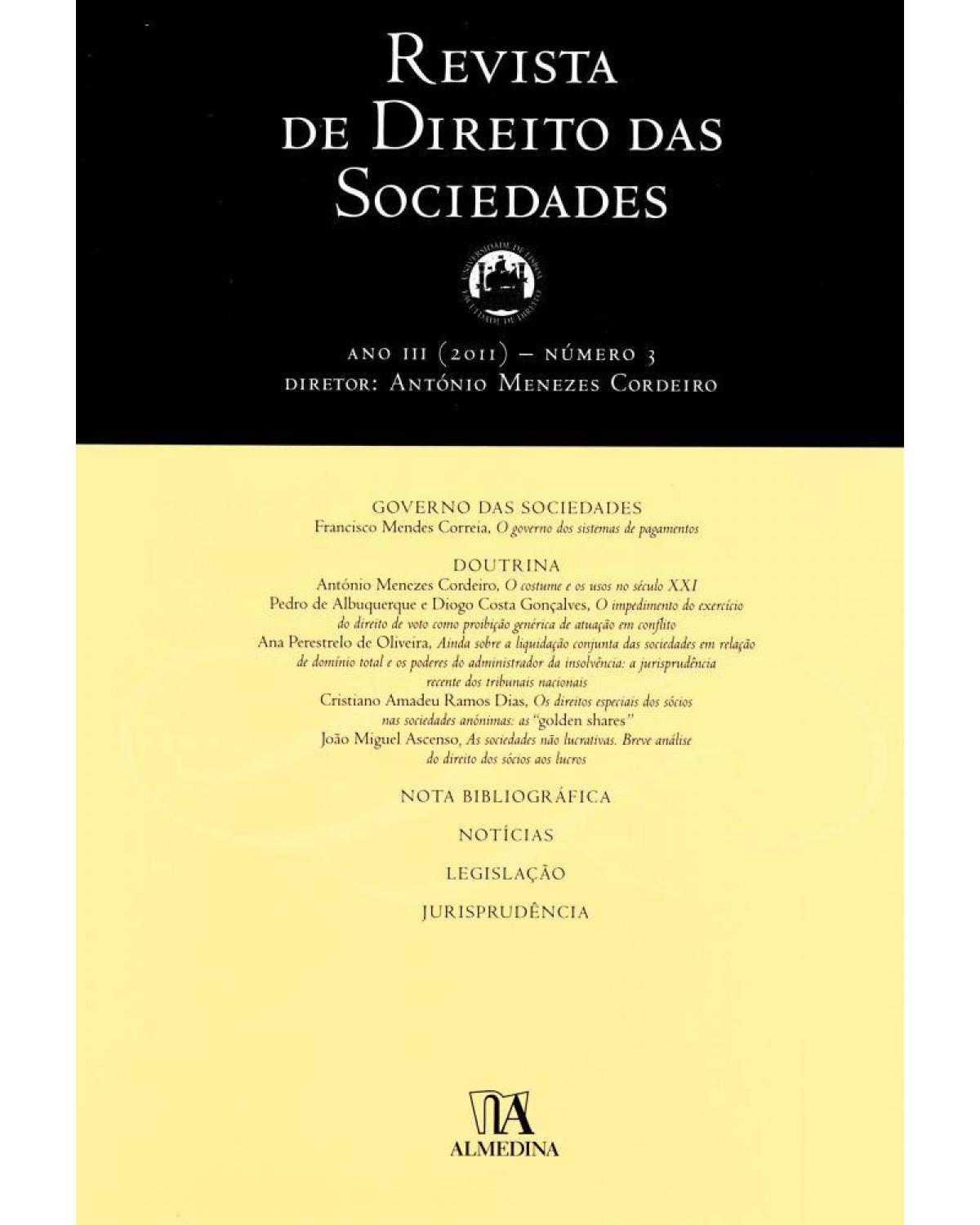Revista de direito das sociedades - ano III - Nº 3 - 1ª Edição | 2012