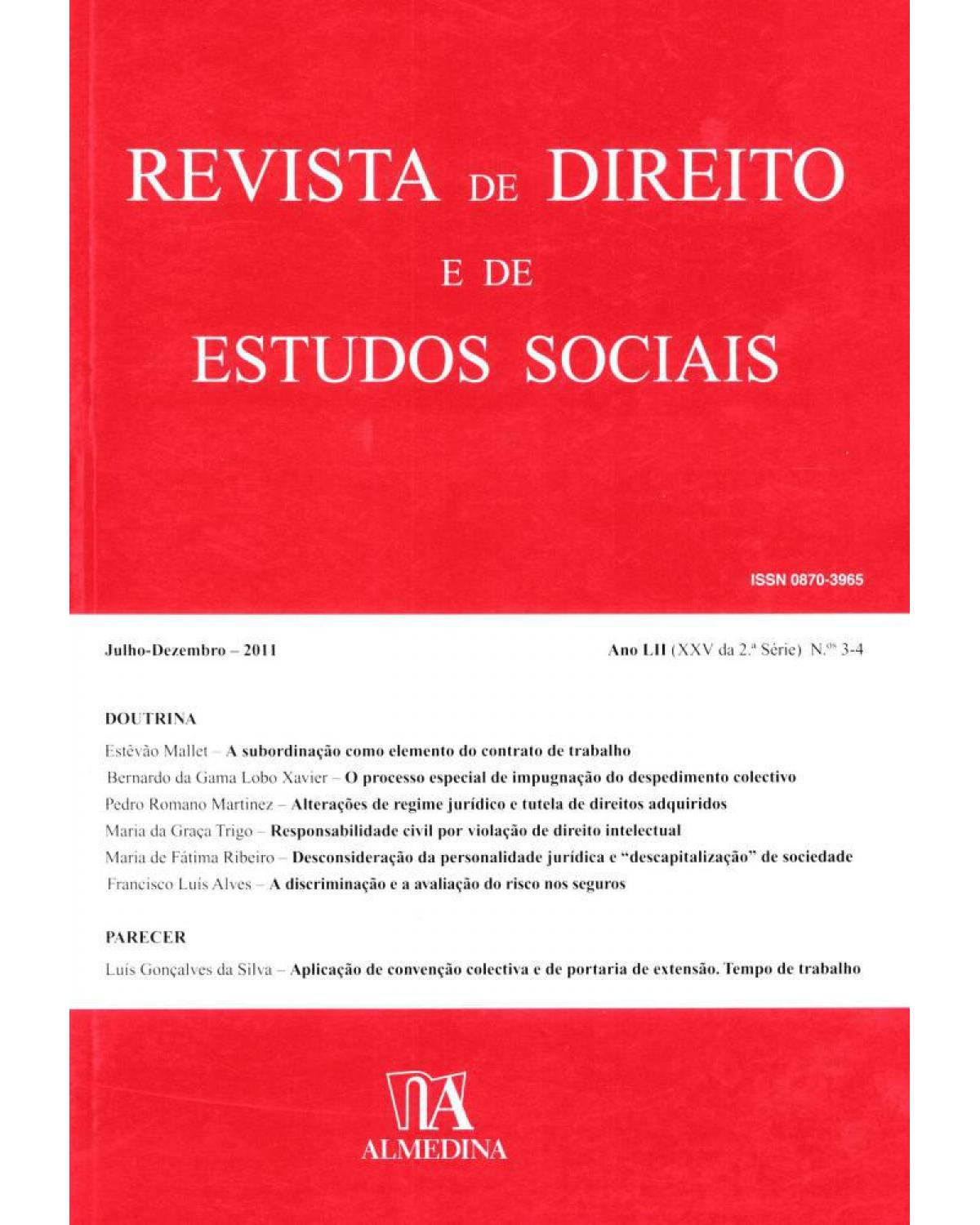 Revista de direito e de estudos sociais - ano LII (XXV da 2ª série) - N.ºs 3-4 - 1ª Edição | 2012