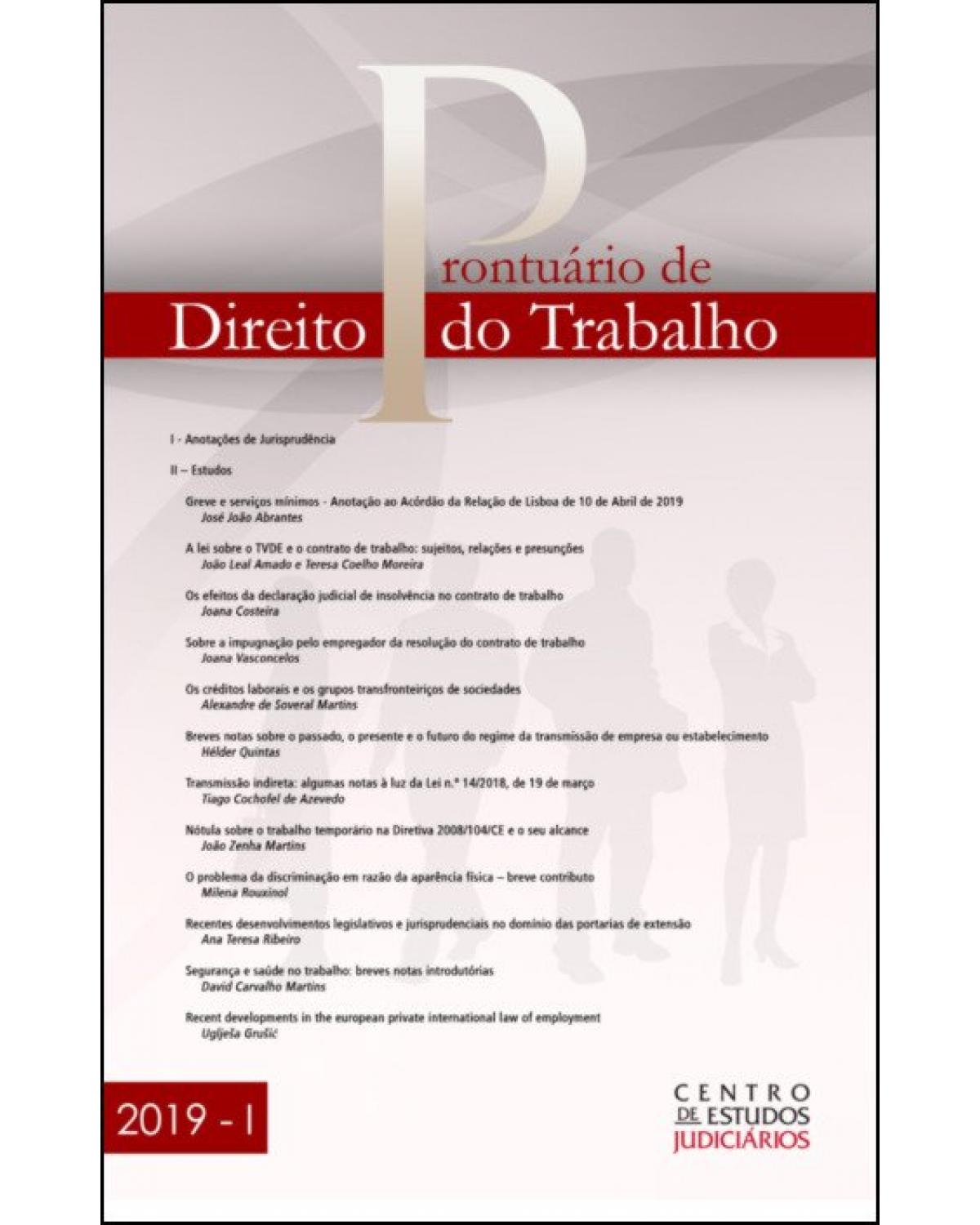 Prontuário de direito do trabalho - 1ª Edição | 2019